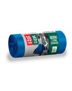Worki na śmieci ANNA ZARADNA, z taśmą ściągającą, supermocne, 35 l, 15 szt, niebieskie