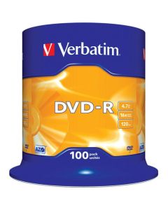 Płyty VERBATIM, płyta DVD-R cake box 100, 4.7GB 16x, Matt Silver