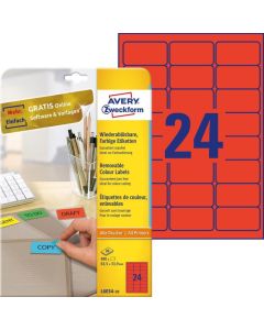 Etykiety czerwone L6034-20 63,5 x 33,9 20 ark. usuwalne Avery Zweckform (X)