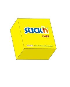 Karteczki samoprzylepne Stickn, 76x76 mm, żółty neonowy, kostka 400 kartek