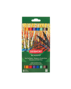 Flamastry dwustronne Derwent Academy (z pędzelkiem) 8 szt