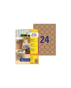Brązowe etykiety na produkty, A4, 25 ark./op., Q40 mm, okrągłe, AVERY ZWECKFORM, L7105-25