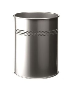 Kosz na śmieci metalowy DURABLE, okrągły kosz na śmieci biurowe 15L,, P 30 mm, srebrny
