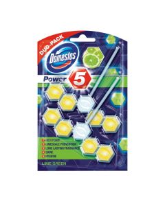DOMESTOS Zawieszka do toalety POWER5 DUO LIME 5x2x55g 03204