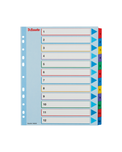 Przekładki kartonowe A4 MAXI Mylar Esselte, kolorowe indeksy z nadruk 1-12