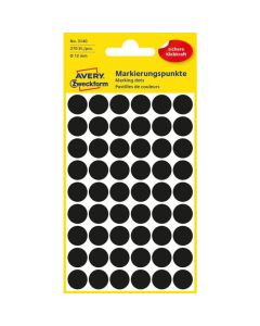 Etykiety Avery Zweckfrom, kółka samoprzylepne, 270 etyk, Ø12mm, czarne