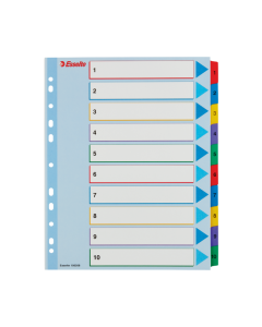 Przekładki kartonowe A4 MAXI Mylar Esselte, kolorowe indeksy z nadruk 1-10