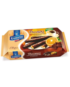 Ciastka BAHLSEN KRAKUSKI paluszki z galaretką pomarańcza w czekoladzie 144g