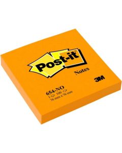 Karteczki samoprzylepne, Post it (654N), 76x76mm, 1x100k, jaskrawy pomarańczowy