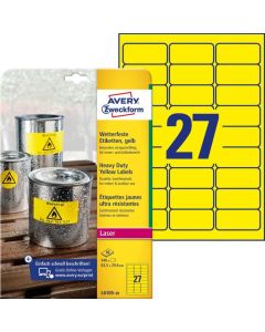 Etykiety Heavy Duty L6105-20 63,5 x 29,6 20 ark. żółte, poliestrowe, Avery Zweckform