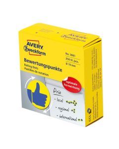 Kółka z symbolami Kciuk 3861 Q19 mm w rolce do zaznaczania, trwałe, 250 szt./rolka, żółto-niebiskie, Avery Zweckform (X)
