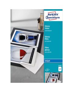 Błyszczące folie samoprzylepne 2507 A4 50 ark. powlekane, grubość 0,2 mm, białe, wysokobłyszczące, Avery Zweckform (X)