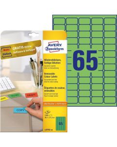 Etykiety samoprzylepne, kolorowe naklejki, usuwalne Avery Zweckform, 20 ark, 38,1x21,2 mm, zielone