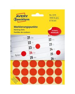 Etykiety Avery Zweckfrom, kółka samoprzylepne, 1056 etyk, Ø18mm, czerwone