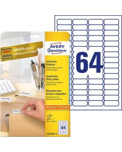 Etykiety samoprzylepne, naklejki papierowe na segregator, 25 ark., 45,7x16,9 mm, białe, usuwalne