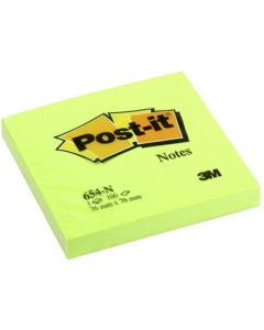 Bloczek samoprzylepny POST-IT_ (654N), 76x76mm, 1x100 kart., jaskrawy zielony