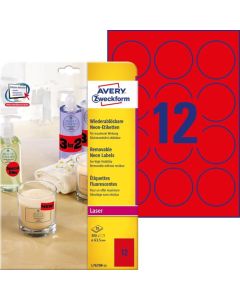 Etykiety czerwone neonowe L7670R-25 Q63,5 25 ark Usuwalne, Avery Zweckform