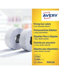 Usuwalne etykiety cenowe w rolce PLR1226 12x26 do metkownicy jednorzędowej Avery Zweckform, 1500 etyk./rolka, 10 rolek/op., białe