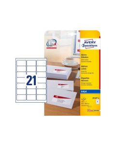 Etykiety adresowe białe, A4, 10 ark./op., 63,5 x 38,1 mm, białe, AVERY ZWECKFORM, J8160-10